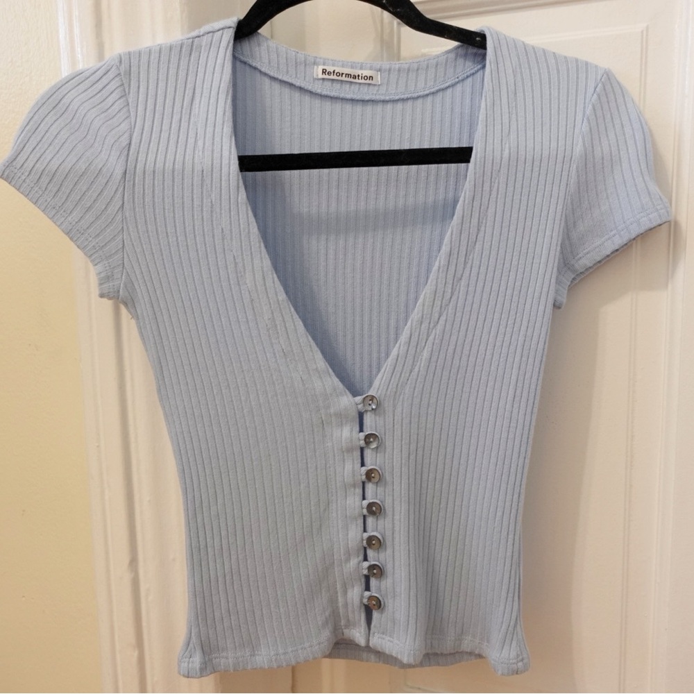 SOLD! EUC Reformation Sky Blue Ribbed Button-Down Shirt